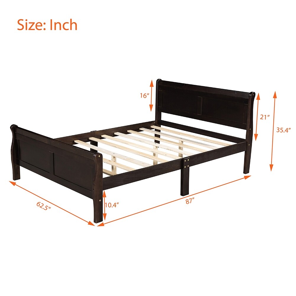 Queen Size Wood Platform Bed with Headboard and Footboard