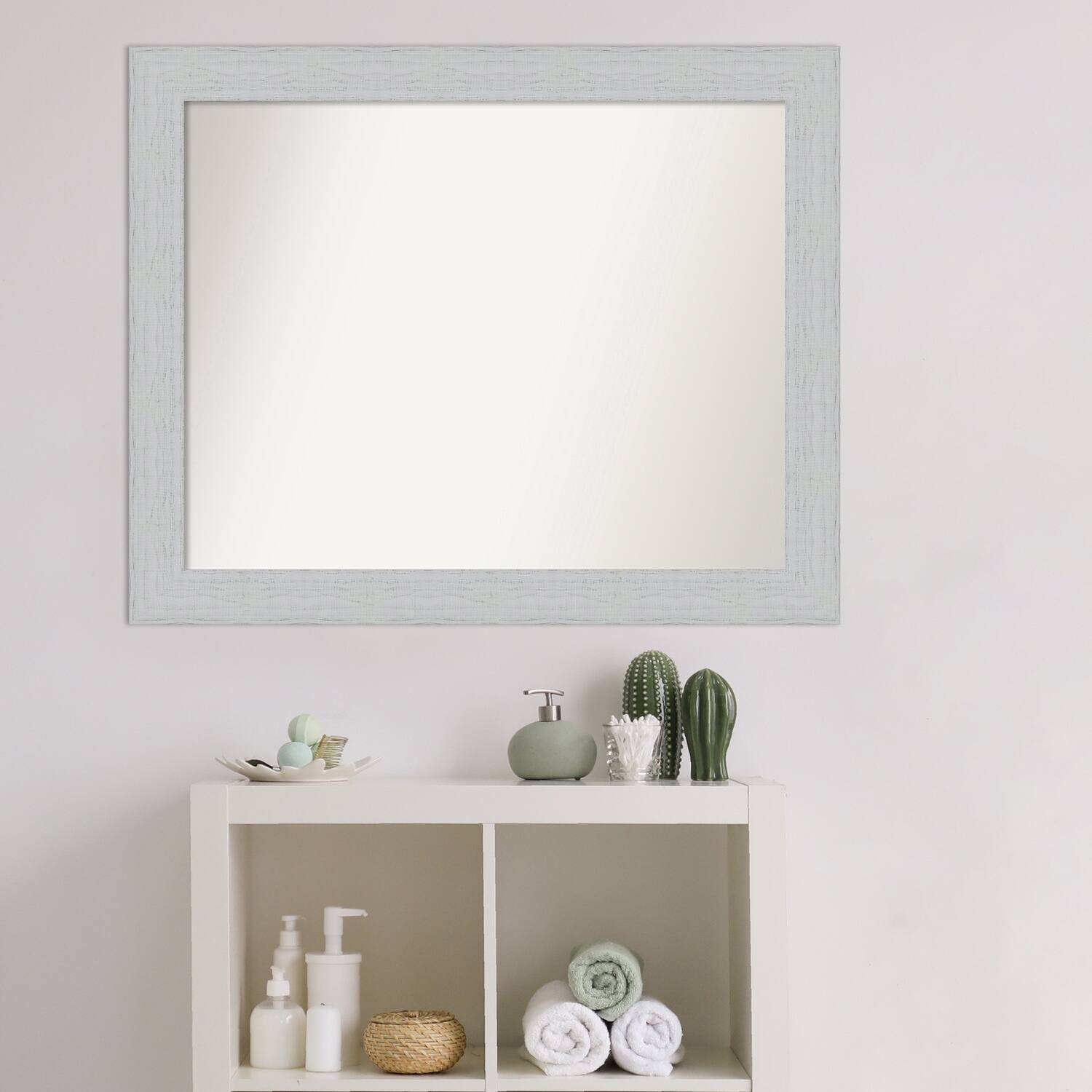 Non-Beveled Wood Bathroom Wall Mirror - Shiplap White Frame