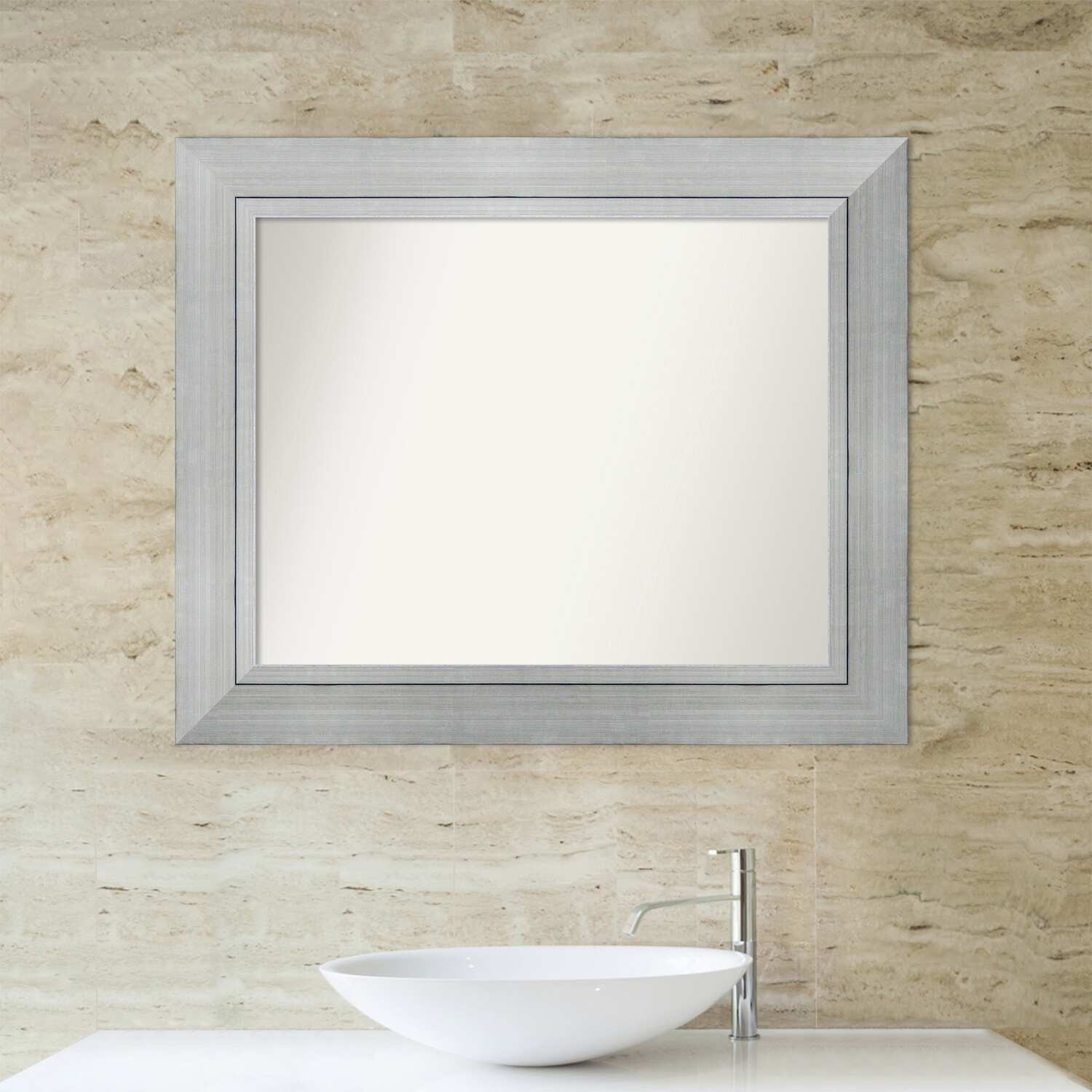 Non-Beveled Wood Bathroom Wall Mirror - Romano Silver Frame