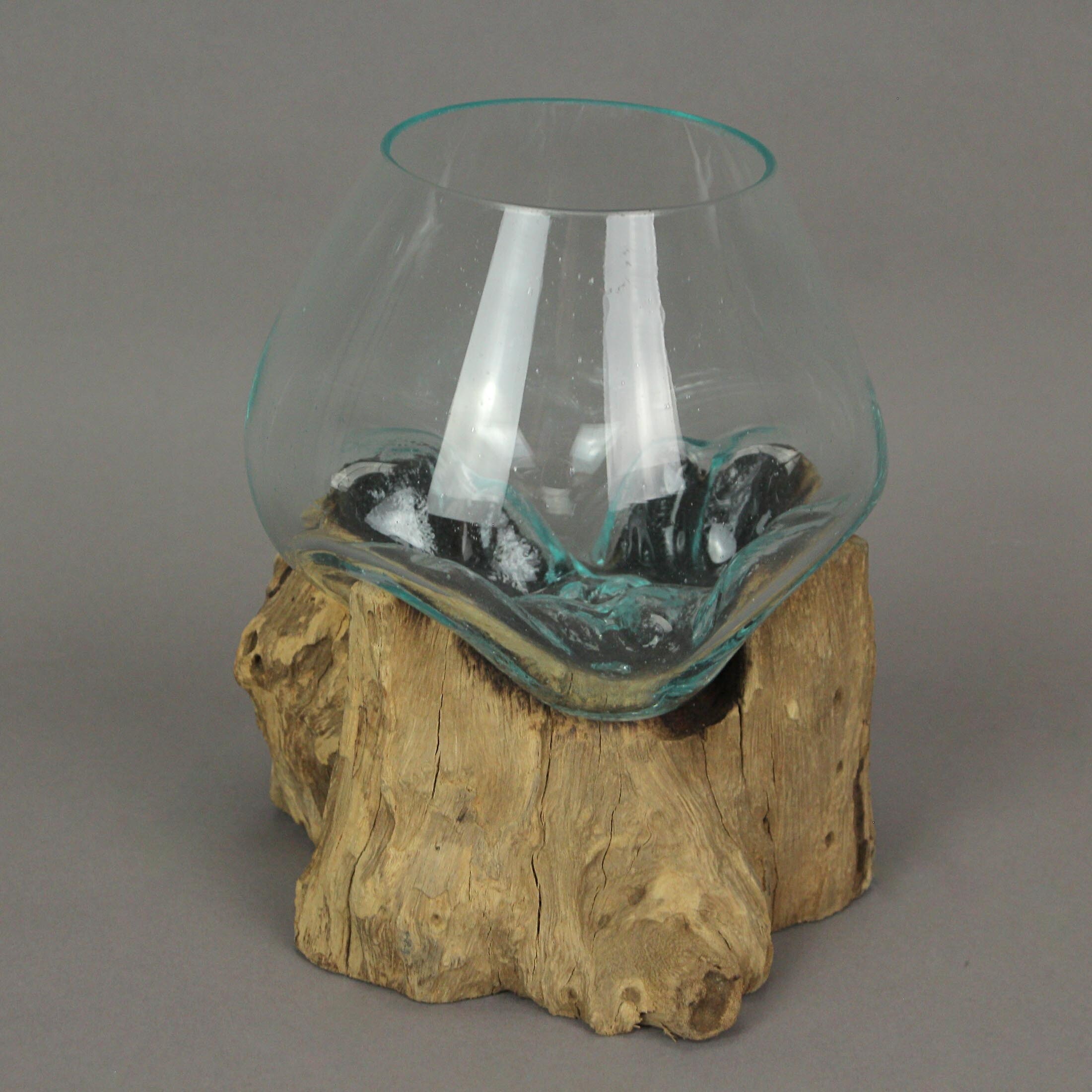 Zeckos Melted Glass On Driftwood Decorative Bowl/Vase/Terrarium