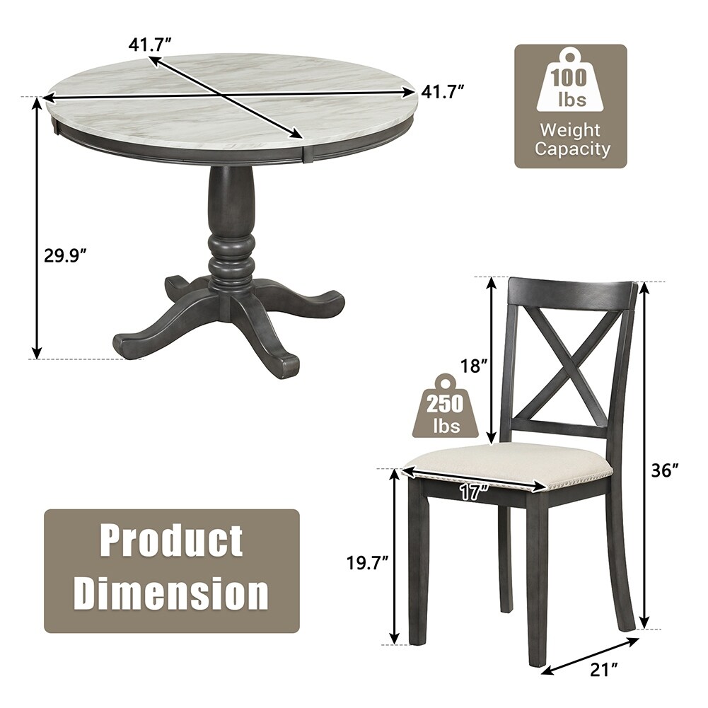 5pcs Modern Dining Table and Chairs Set Solid Wood Table with 4 Chairs