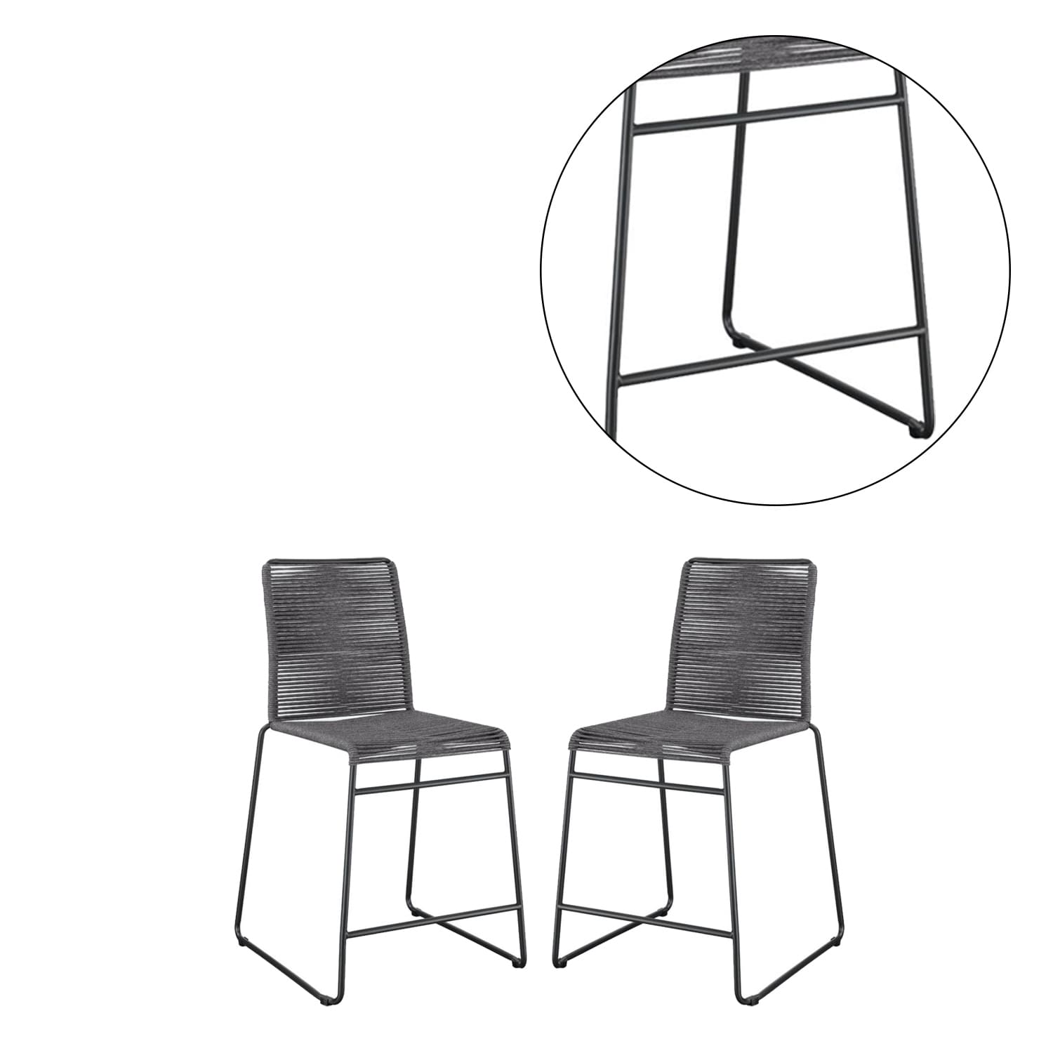 Set of 2 Rope Woven Dining Chair with Metal Design - Counter height