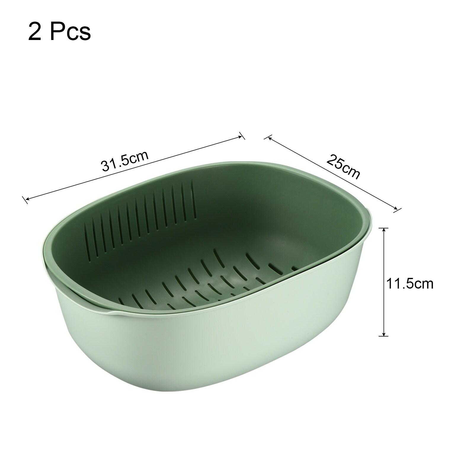 Kitchen Colander Bowl Strainers, Plastic Double Layered Drain Basket - 31.5 x 25 x 11.5 cm