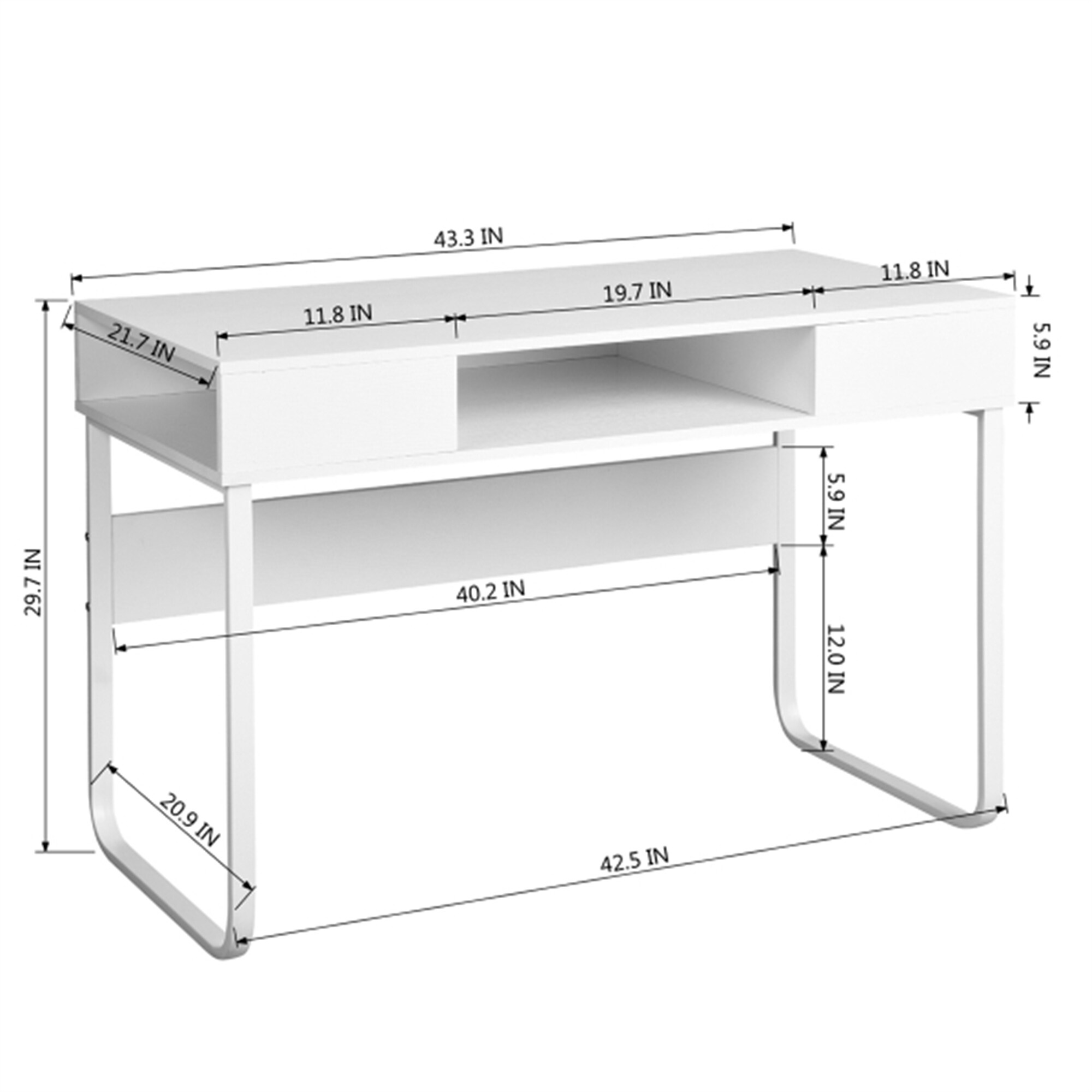 43.3" Rectangular Computer Desk / Writing Desk with Open Storage