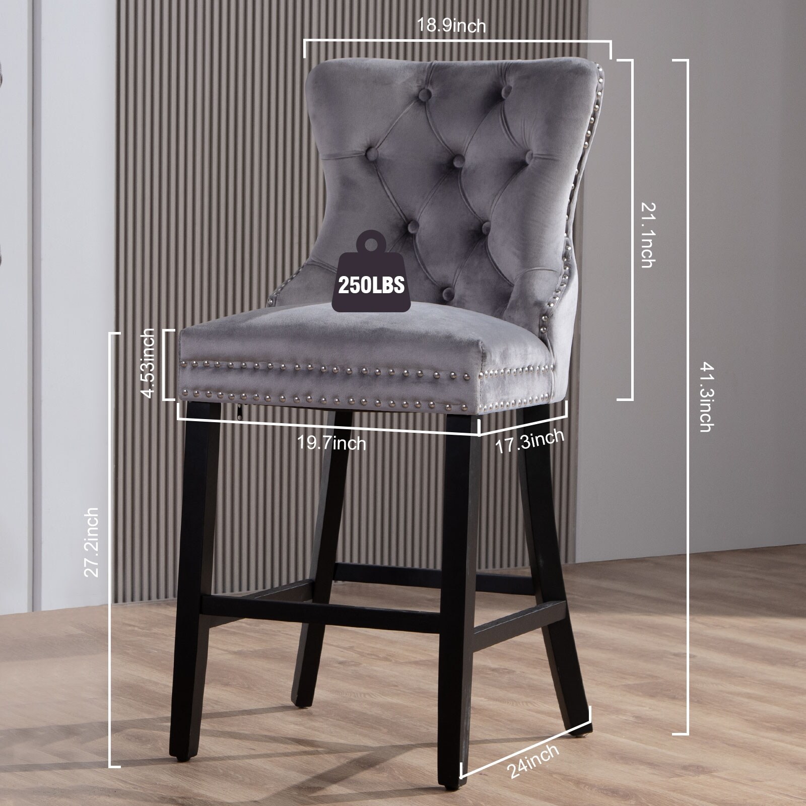 Velvet Upholstered Dining Chairs Set of 2 - N/A