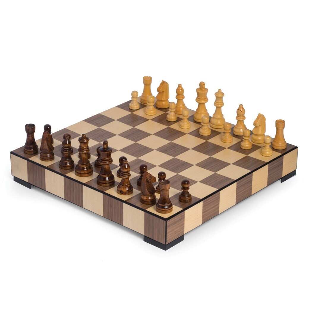Curata Matte Wood Inlay Chess/Checkers Set with Storage Drawer