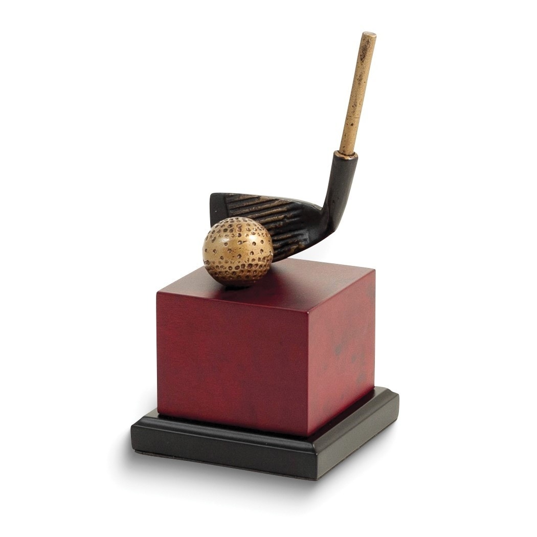 Curata Large Black and Bronze Finish Cast Metal Golf Club and Ball on Burlwood Finish Base Sculpture/Award