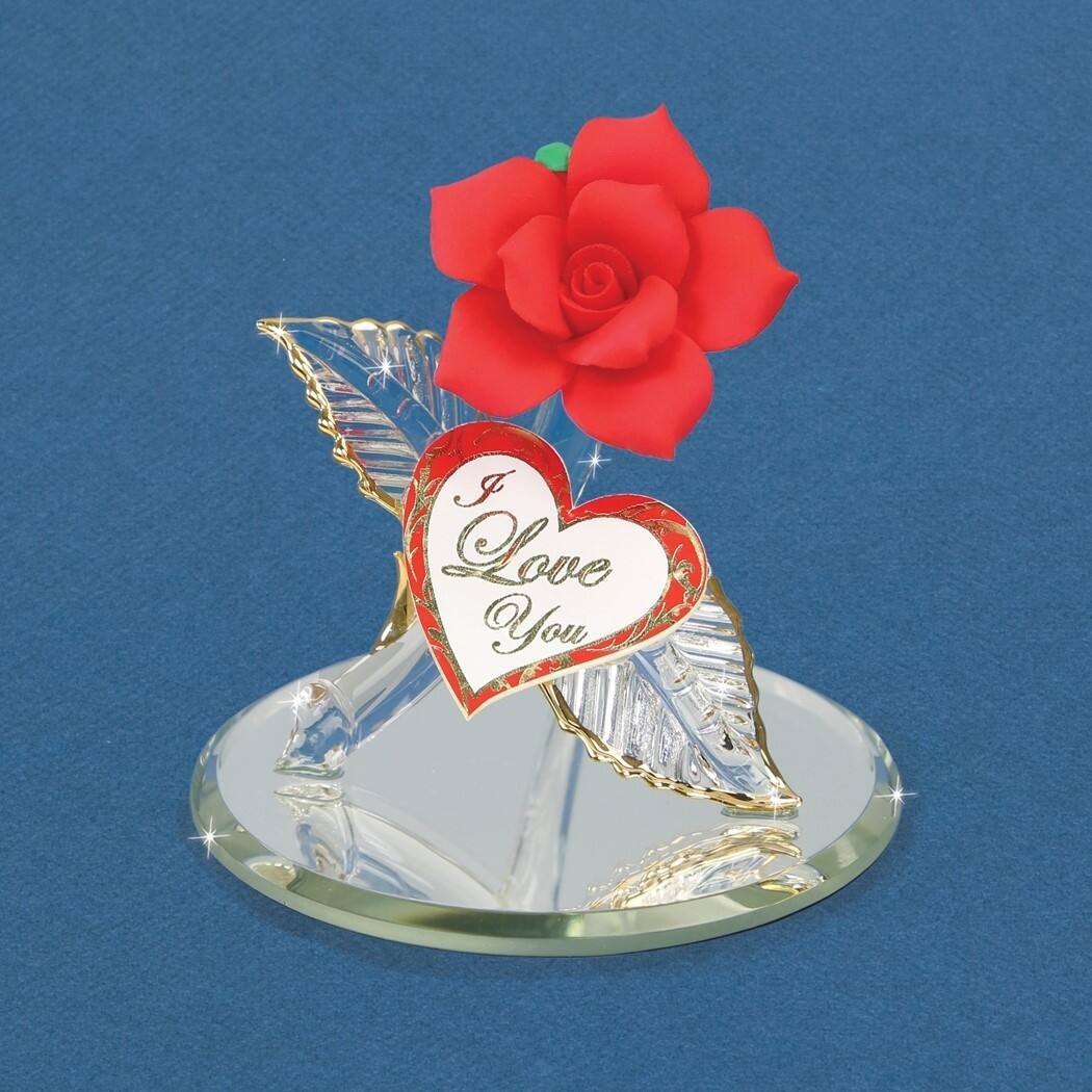 Curata I Love You Red Rose Handcrafted Glass Figurine with 22k Gold Trim