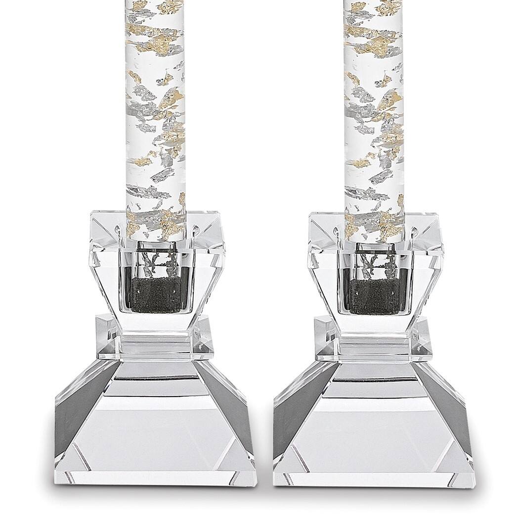 Curata Saturn Handcrafted Lead-Free Crystal Pair of Candlesticks