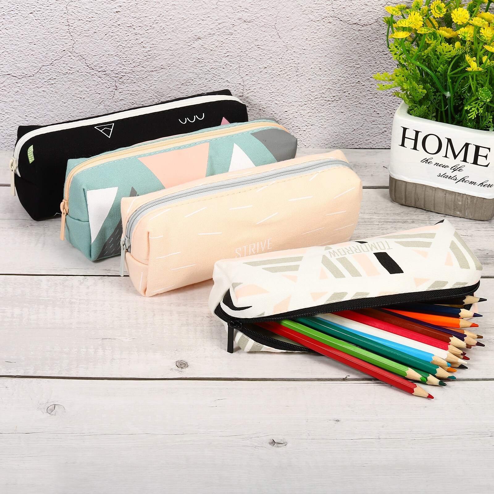 Large Capacity Pencil Case 2pcs Pen Pouch Bag Stationery Organizer - White, Green