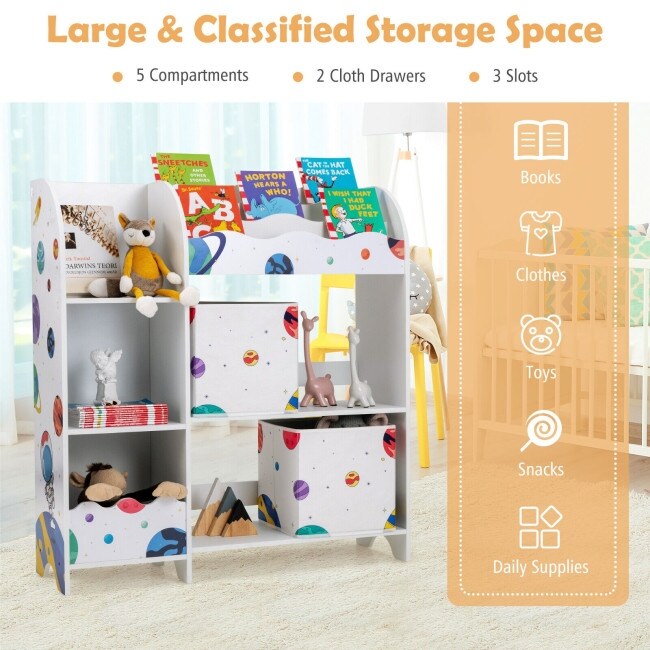Kids Toy and Book Organizer Children Wooden Storage Cabinet with Storage Bins - 36.5'' x 11.5'' x 40'' (L x W x H)