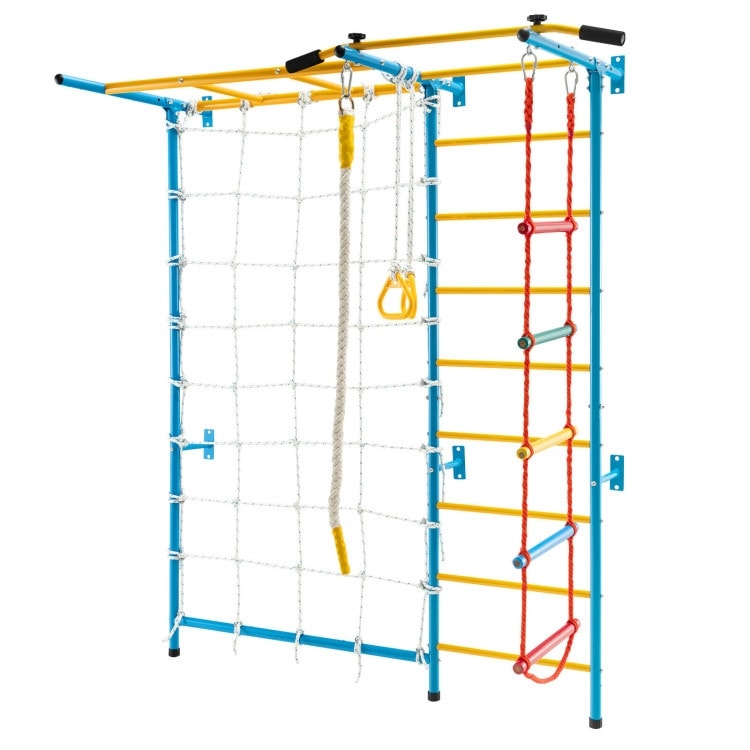 7 In 1 Kids Indoor Gym Playground Swedish Wall Ladder-Yellow - 78" x 33"x 87.5" (L x W x H)