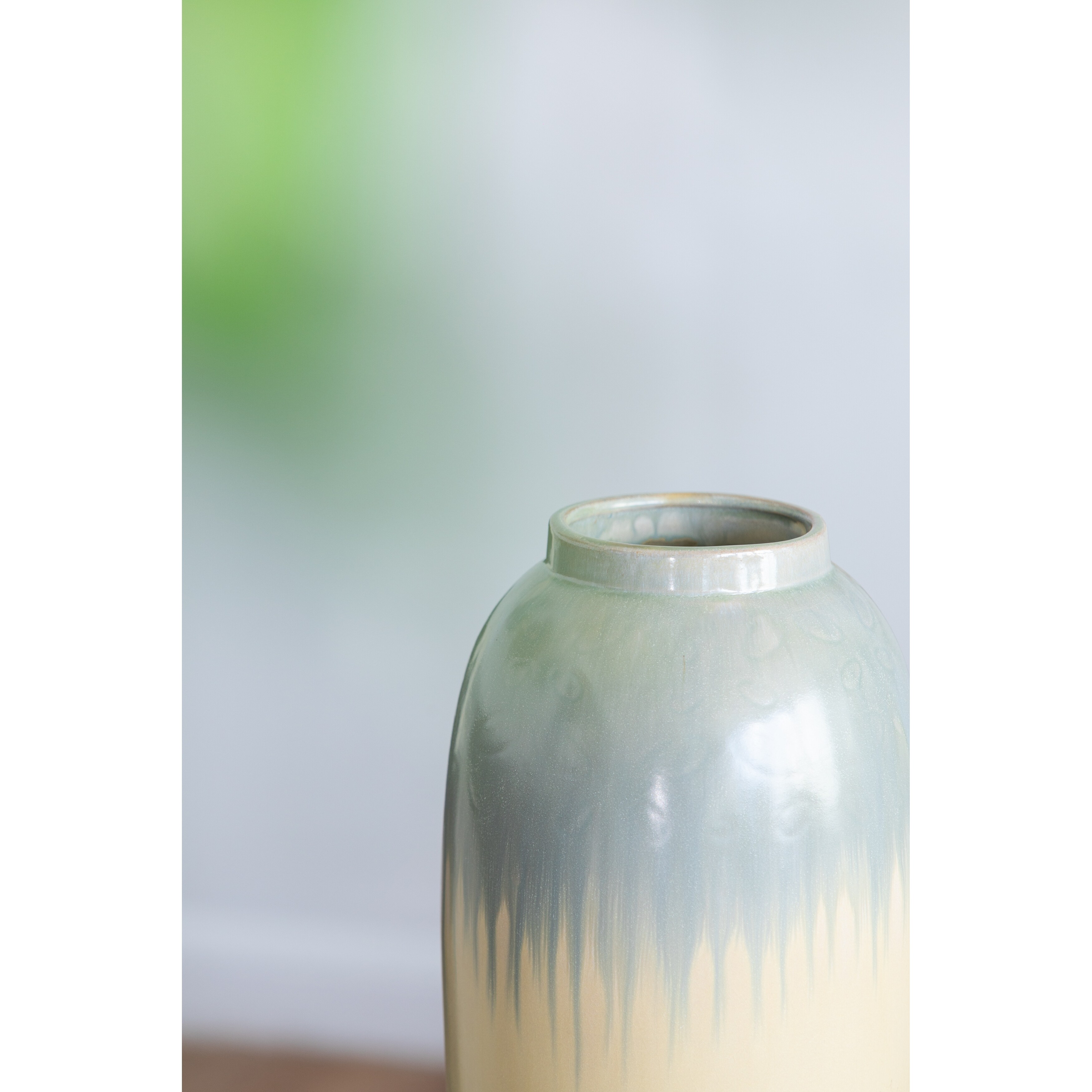 Florence Tall Reactive Glazed Ceramic Vase - 8"Dia. x 17.5" - Blue/Cream