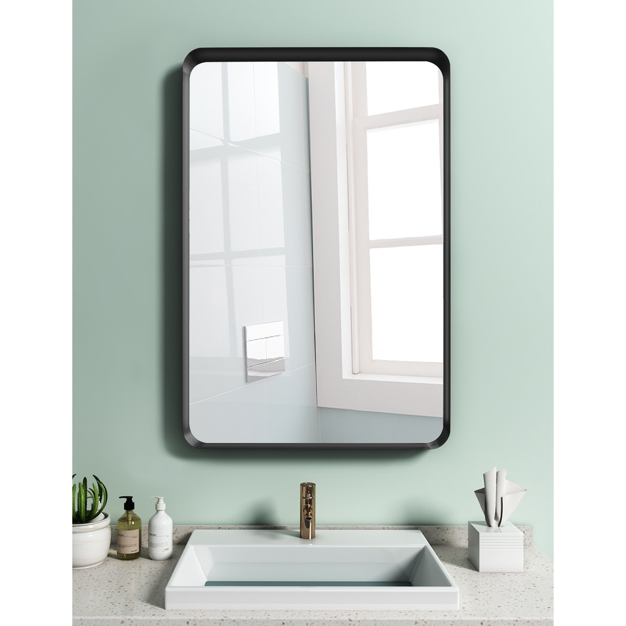 Modern Black Metal Rectangular Bathroom Vanity Wall Mirror - 24"x36"