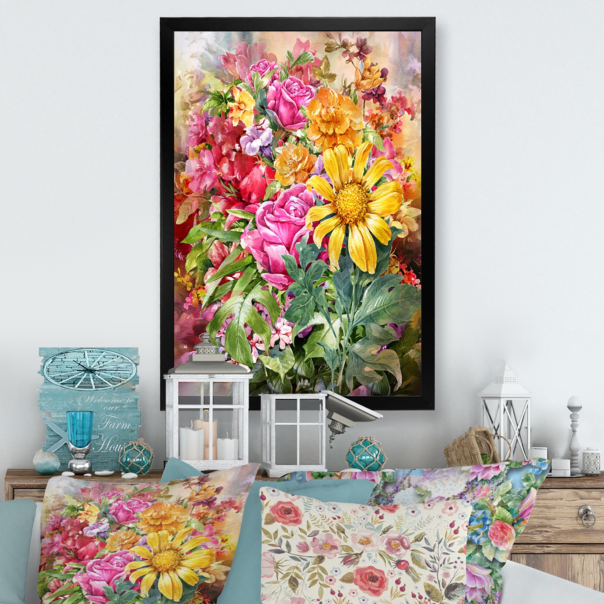 Designart "Vintage Spring Garden Flowers XV" Traditional Framed artwork