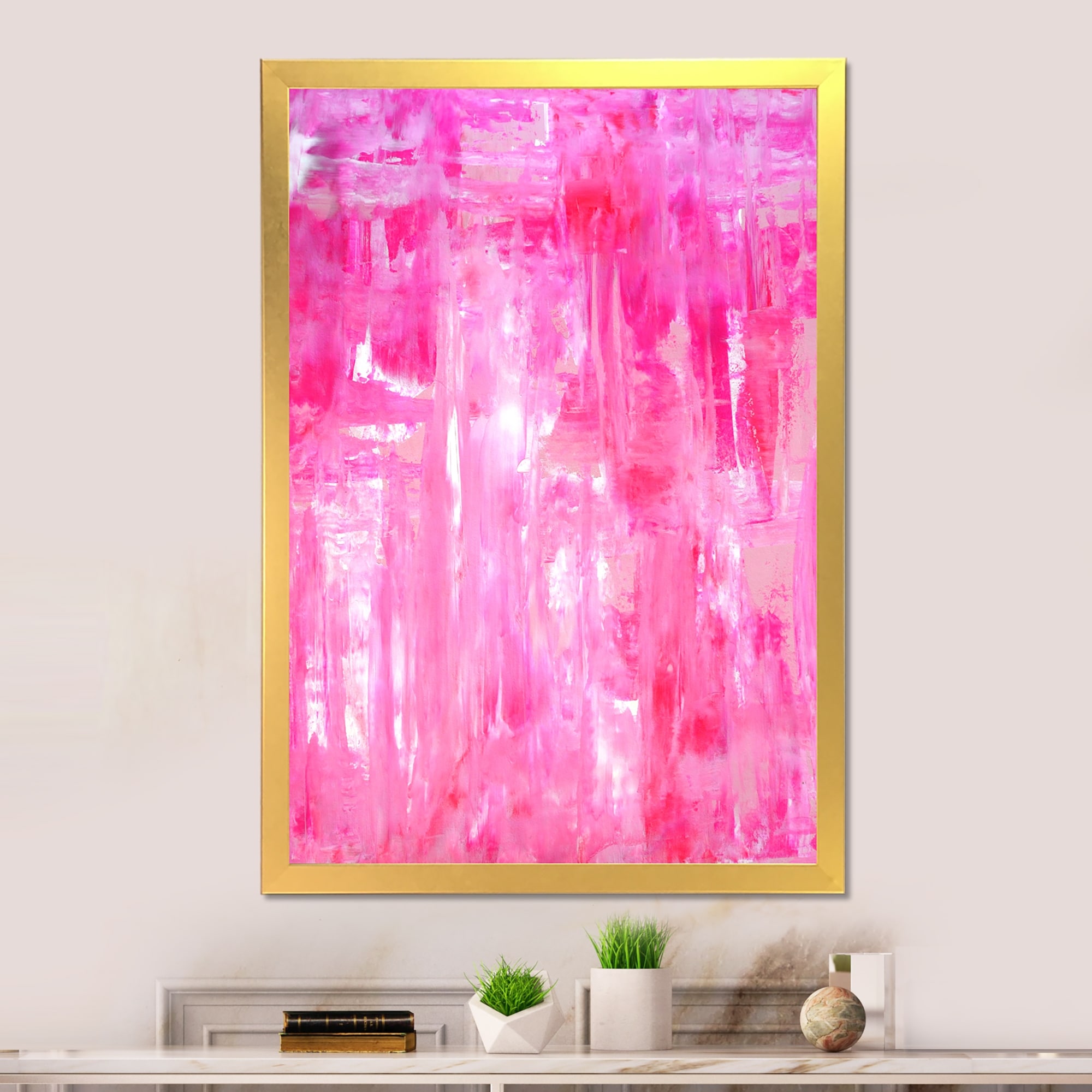 Designart "Pink Abstract Art Painting VII" Modern Framed Art Print