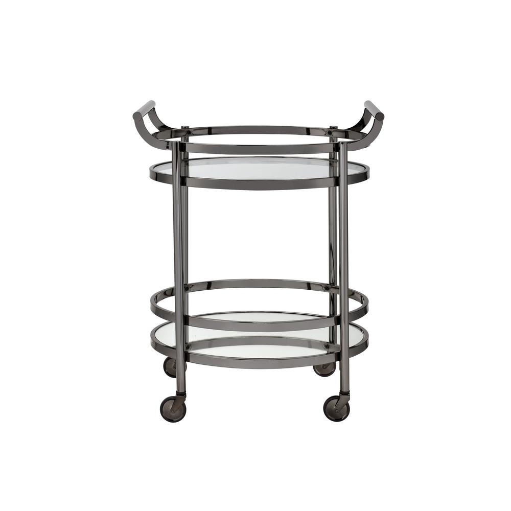 Oval Serving Cart with 2 Tempered Glass Glass Shelves , Kitchen Cart with Caster Wheels for Dining Room Living Room