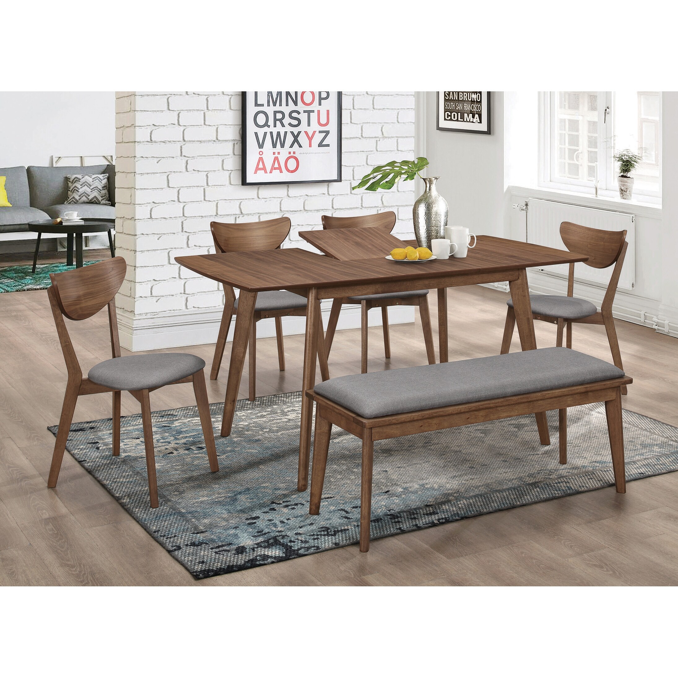 Chastain Grey and Natural Walnut Open Back Walnut Dining Chairs (Set of 6)