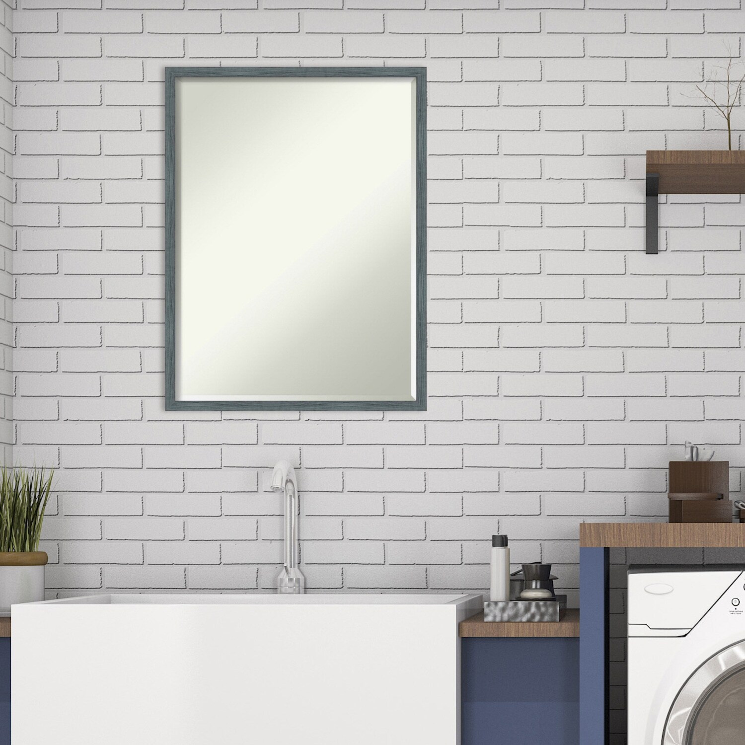 Petite Bevel Wood Bathroom Wall Mirror - Dixie Blue Grey Rustic Narrow Frame - Dixie Blue Grey Rustic Narrow - 19 x 25 in