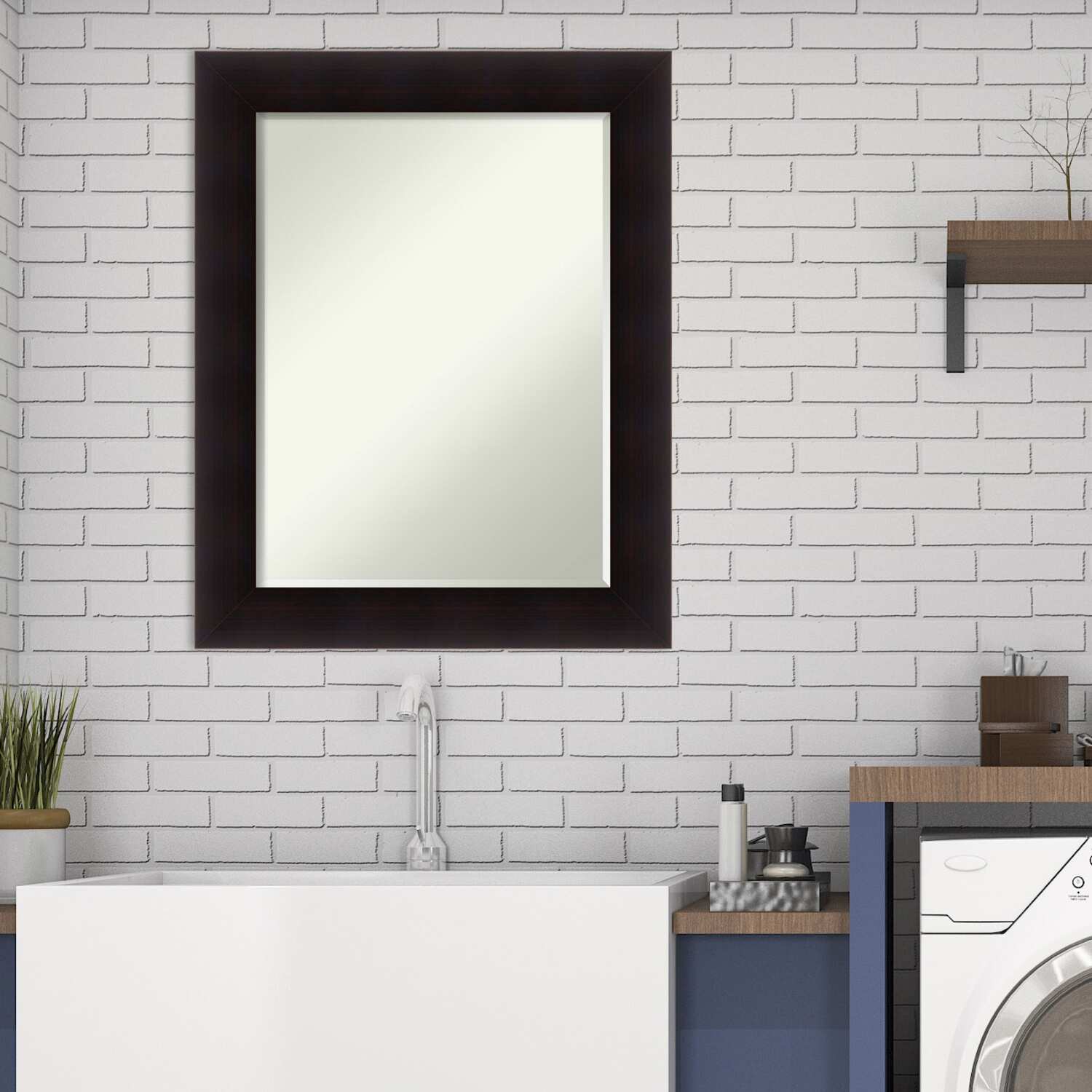 Petite Bevel Wood Bathroom Wall Mirror - Portico Espresso Frame - Portico Espresso - 24 x 30 in