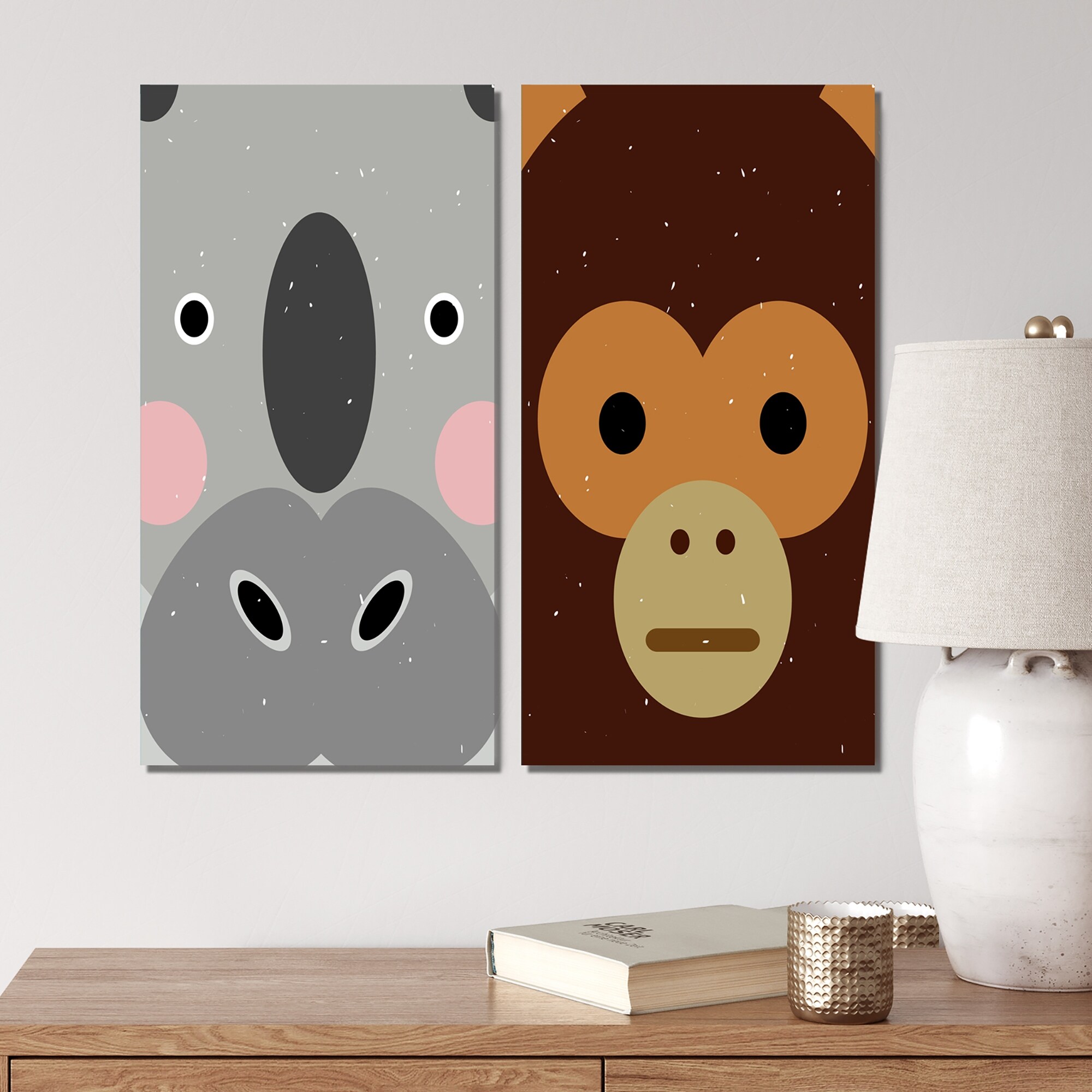 Designart 'Vintage Abstract Wildlife For Children II' Abstract Set of 2 Pieces