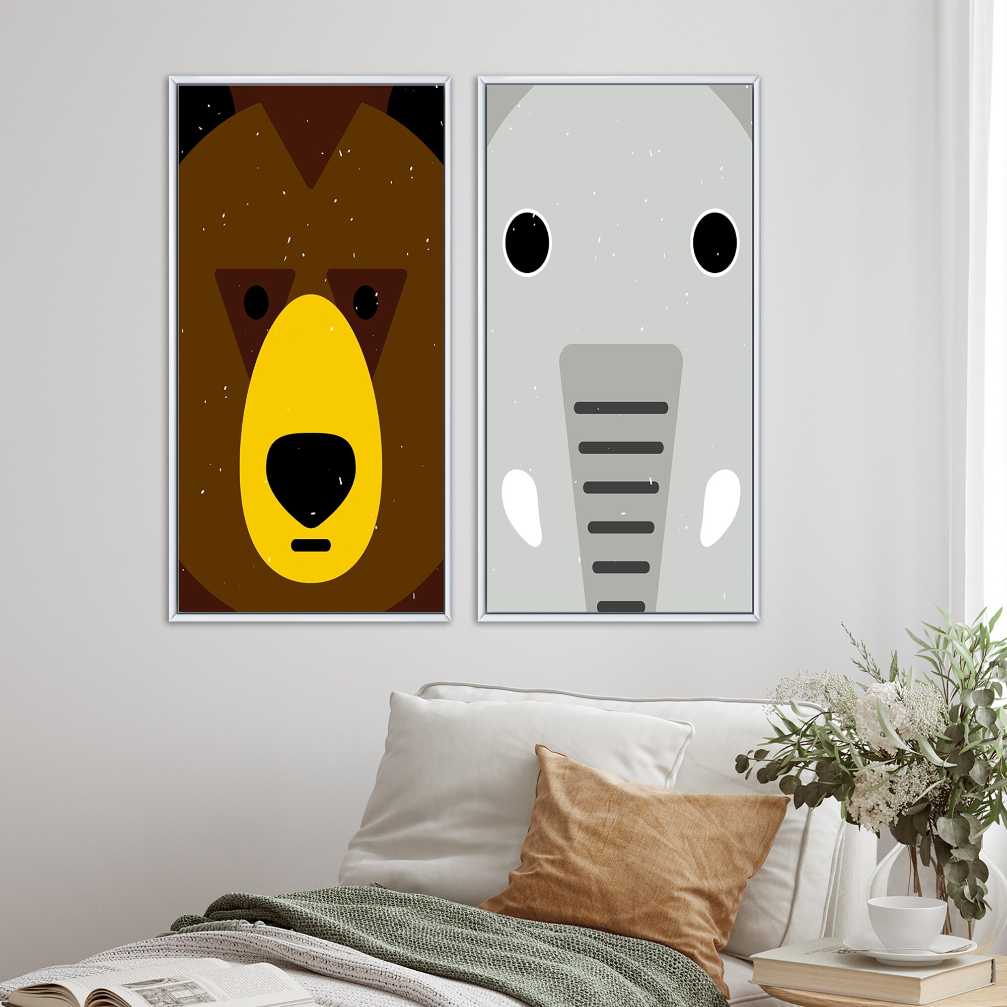 Designart "Vintage Abstract Wildlife For Children I" Abstract Framed Art Set of 2 Pieces
