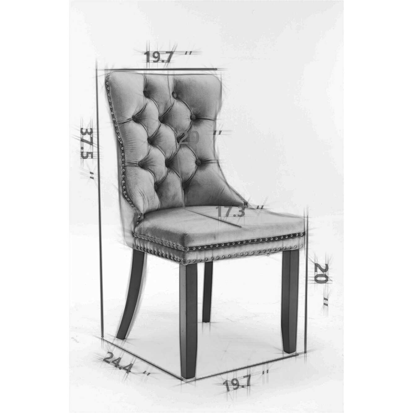 Tufted Solid Wood Velvet Upholstered Dining Chair with Golden Stainless Steel Plating Legs,Nailhead Trim,Set of 2