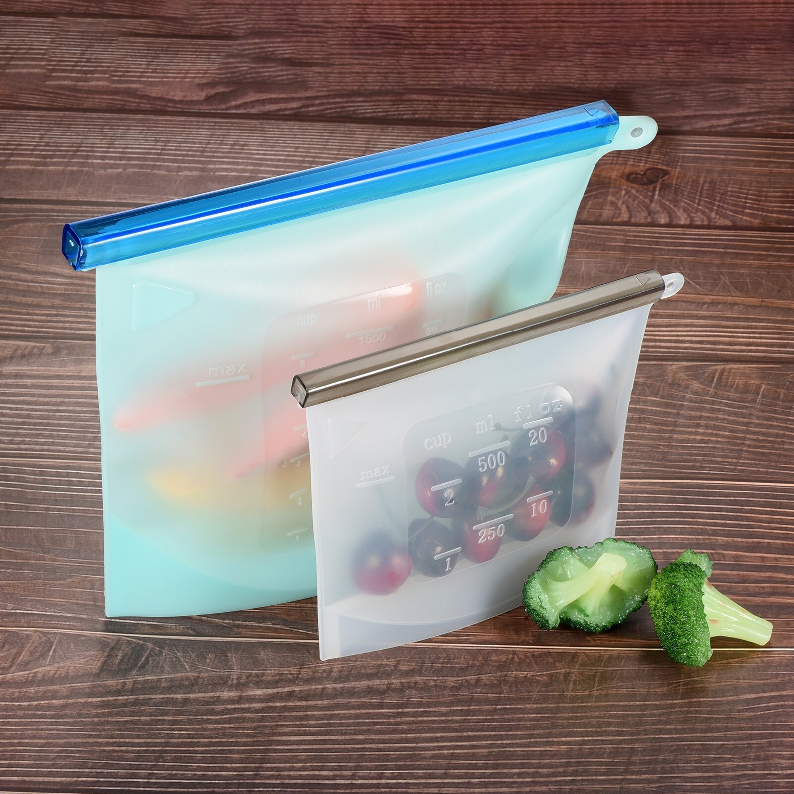 Reusable Refrigerator Food Storage Bag Silicone Fresh Bags-White+Red 6Pcs - White+Red