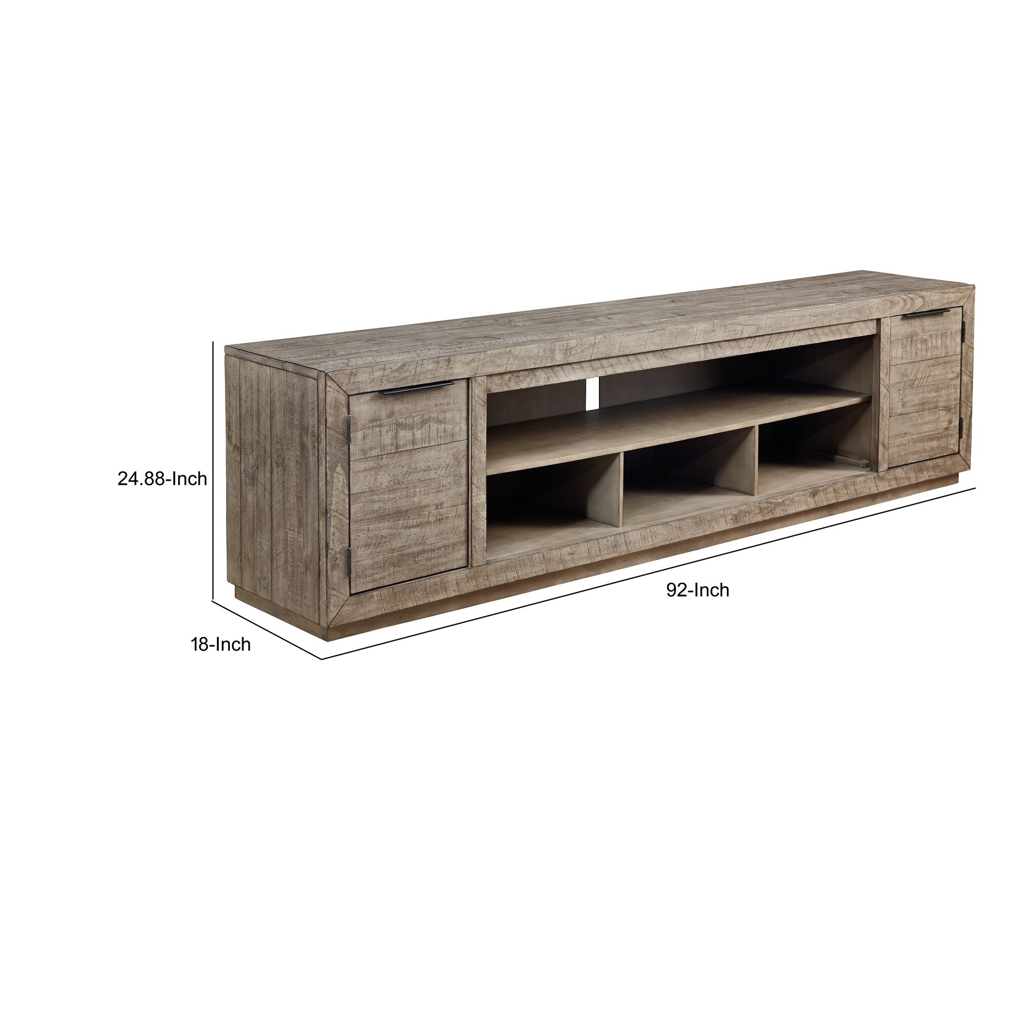 92 Inch Rustic Wood TV Entertainment Console, Low Profile, Brown