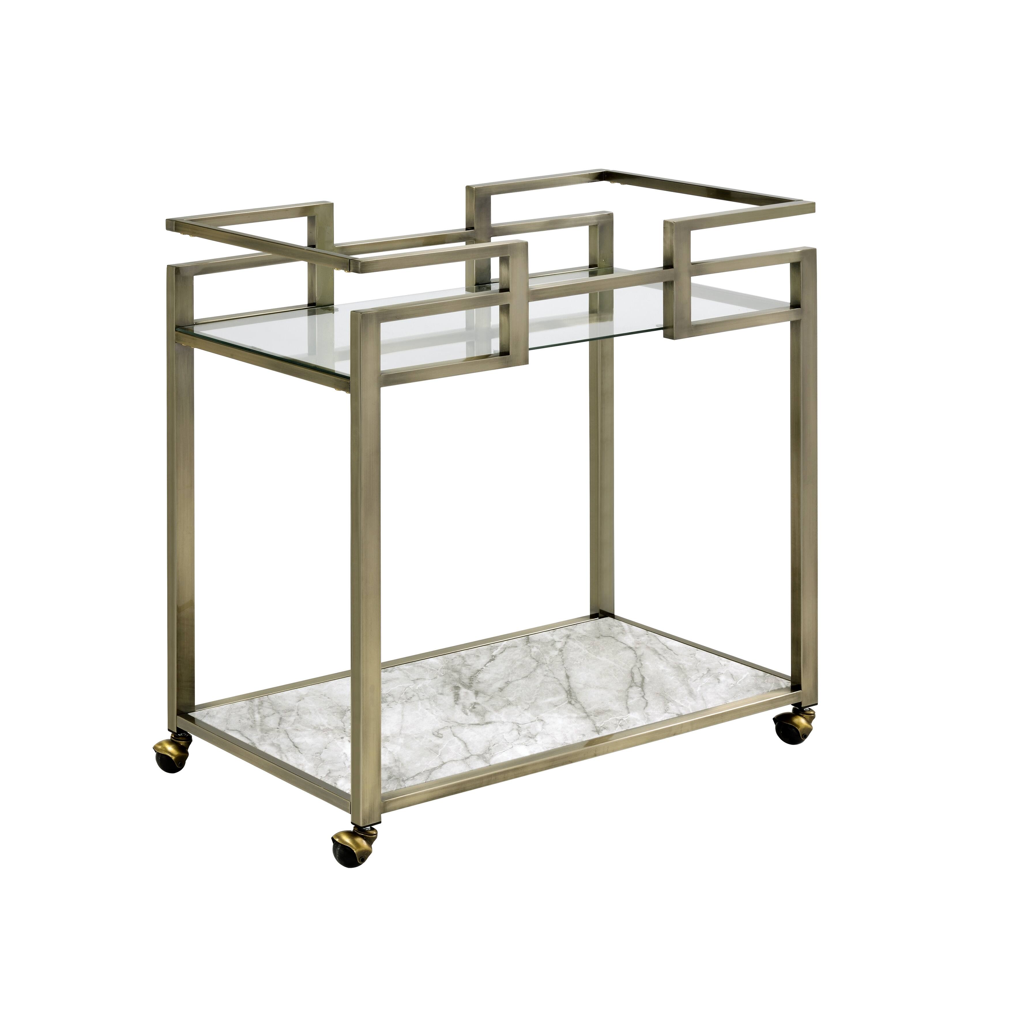 Serving Cart with 2 Tier Shelf , Bar Cart with Tempered Glass for Dining Room Living Room