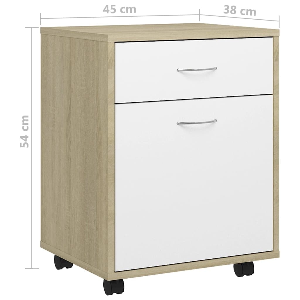 vidaXL Rolling Cabinet Office Storage Organizer Furniture Engineered Wood - 17.7" x 15" x 21.3"