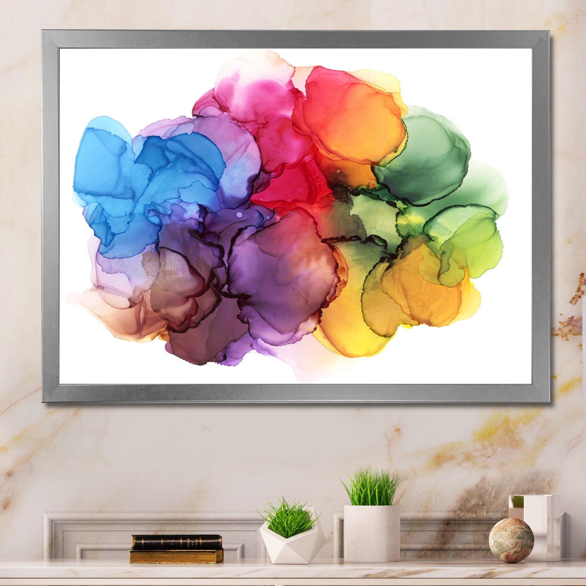 Designart "Rainbow Bubble Clouds" Modern Framed Wall Art