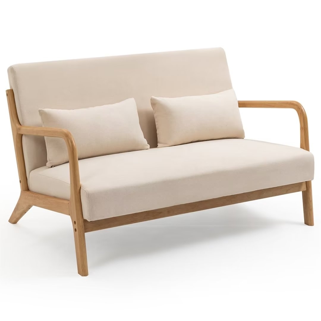Leisure Chair with Solid Wood Armrest and Feet,Mid-Century Modern Sofa