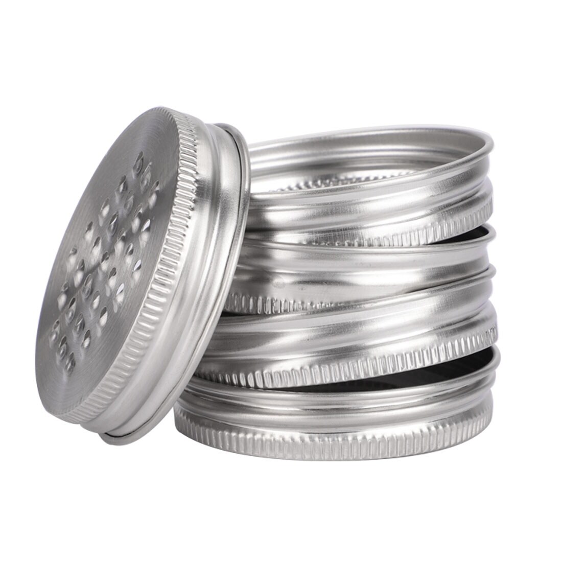 6pcs Stainless Steel Regular Mouth Mason Jars Grater Lid Tops for Canning Jars - Silver Tone