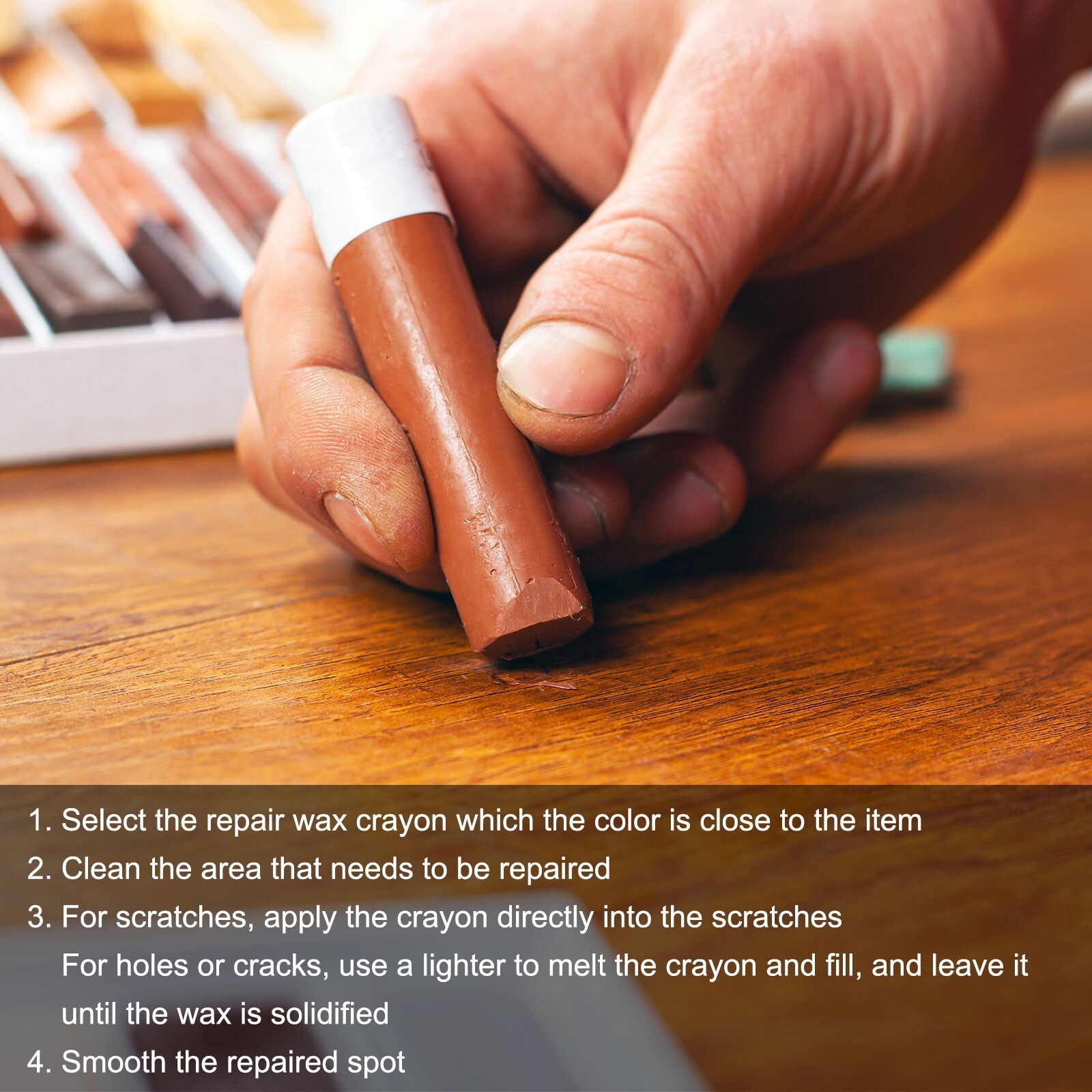Wood Wax Filler Stick, Furniture Repairing Crayon Touch Up Pen, Deep Khaki - Deep Khaki