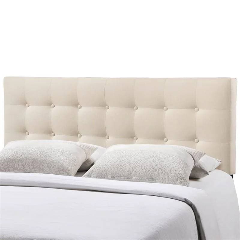 Queen/Full size Modern Ivory Fabric Upholstered Button Tufted Headboard