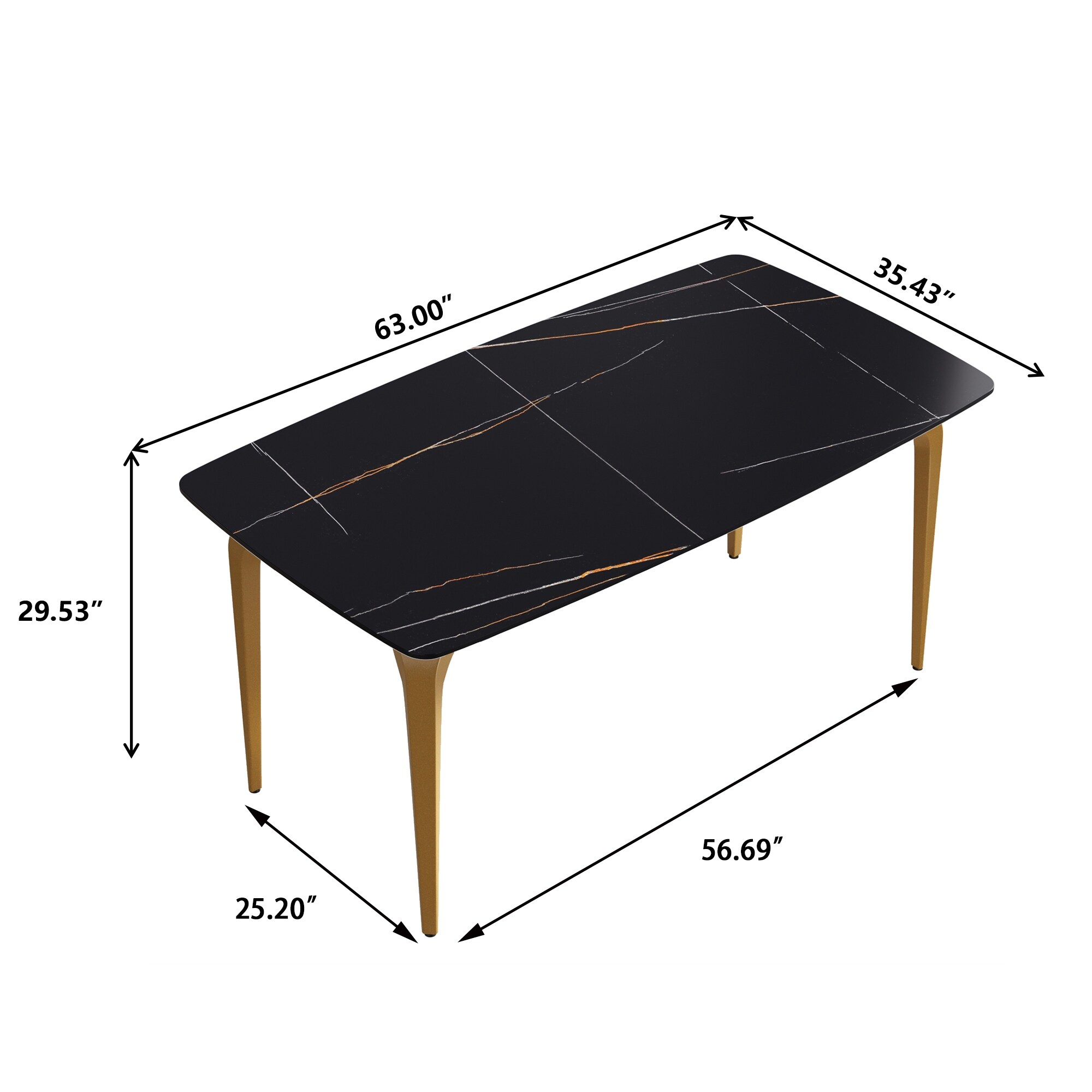 Modern Slate Black Dining Table, Rectangular Sintered Stone Top and Metal Legs.