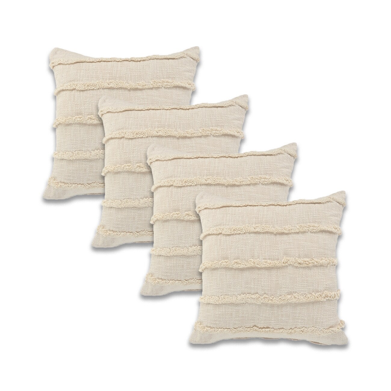 LR Home Birch Solid Natural Cotton Square Pillow, Feather Filled, Set of 2 or 4