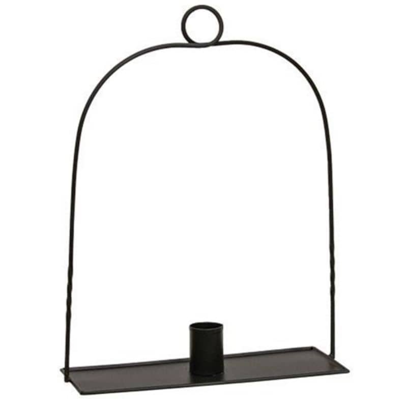 Black Wrought Iron Hanging Taper Holder - 10.5"H x 8"W x 3"D