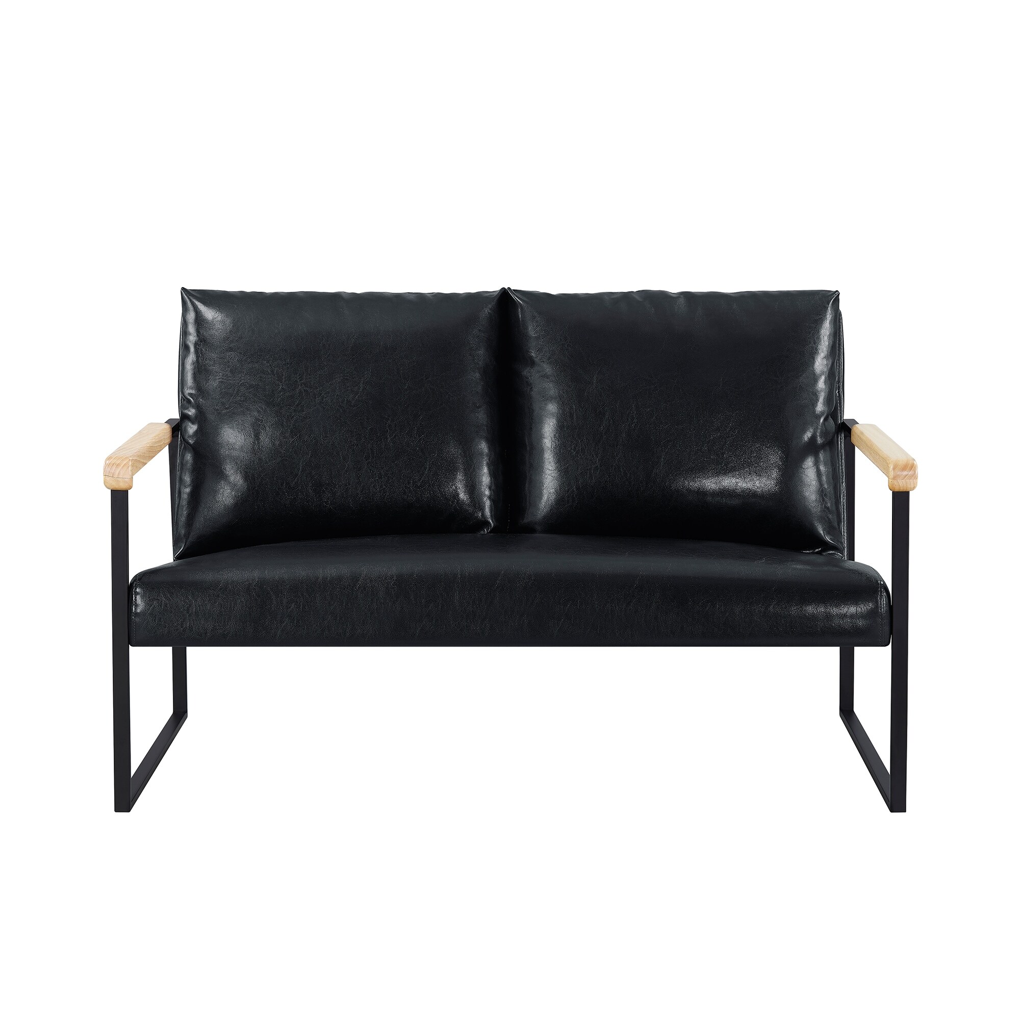 Mid-Century Industrial Stylish Classic Leather Loveseat Living Room Accent Chair Arm Chairs - Dark Brown
