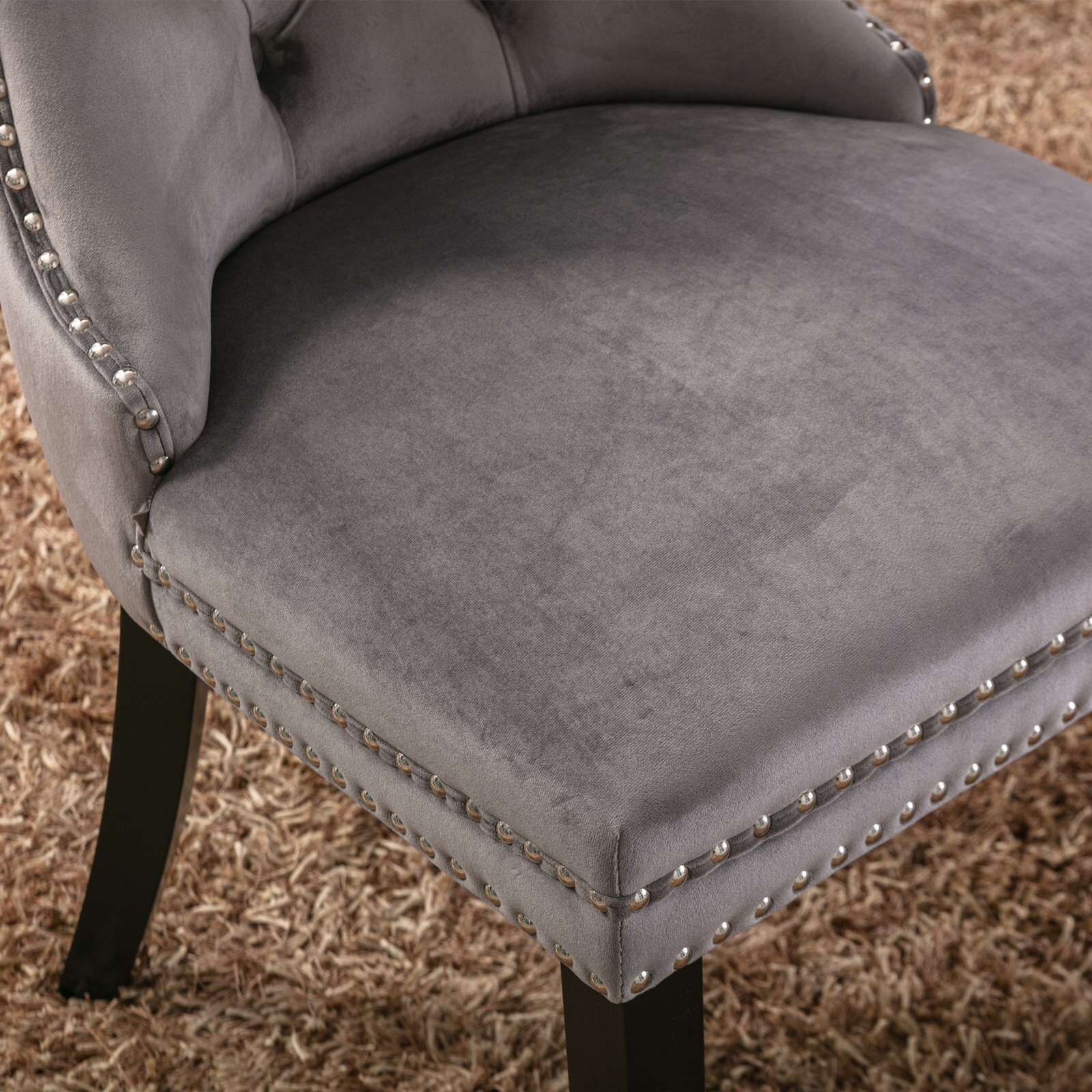 2-Pcs Set Modern Velvet Dining Chair with Nailhead Trim, Grey