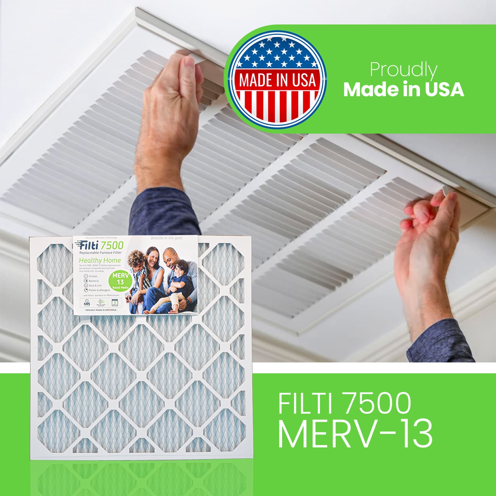 Filti 7500 Pleated Home HVAC Furnace 14 x 24 x 1 MERV 13 Air Filter (4 Pack) - 0.75