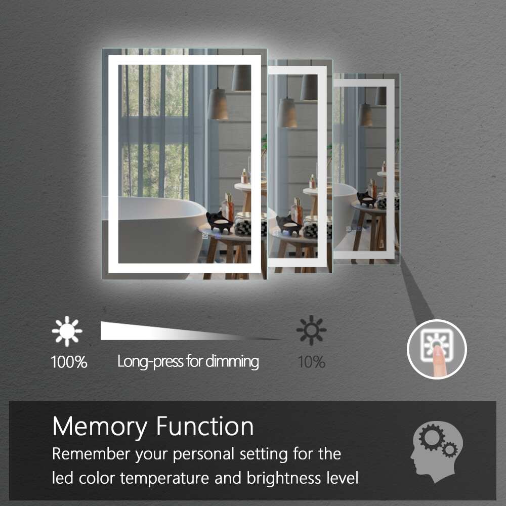 Backlit and Front light Bathroom Wall Led Mirror With Anti-Fog And Memory function