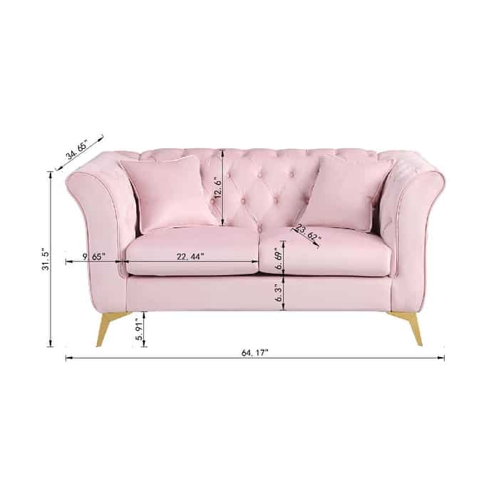 Velvet Upholstered Loveseat Sofa, Button Tufted Back Sofa with Removable Seat Cushion