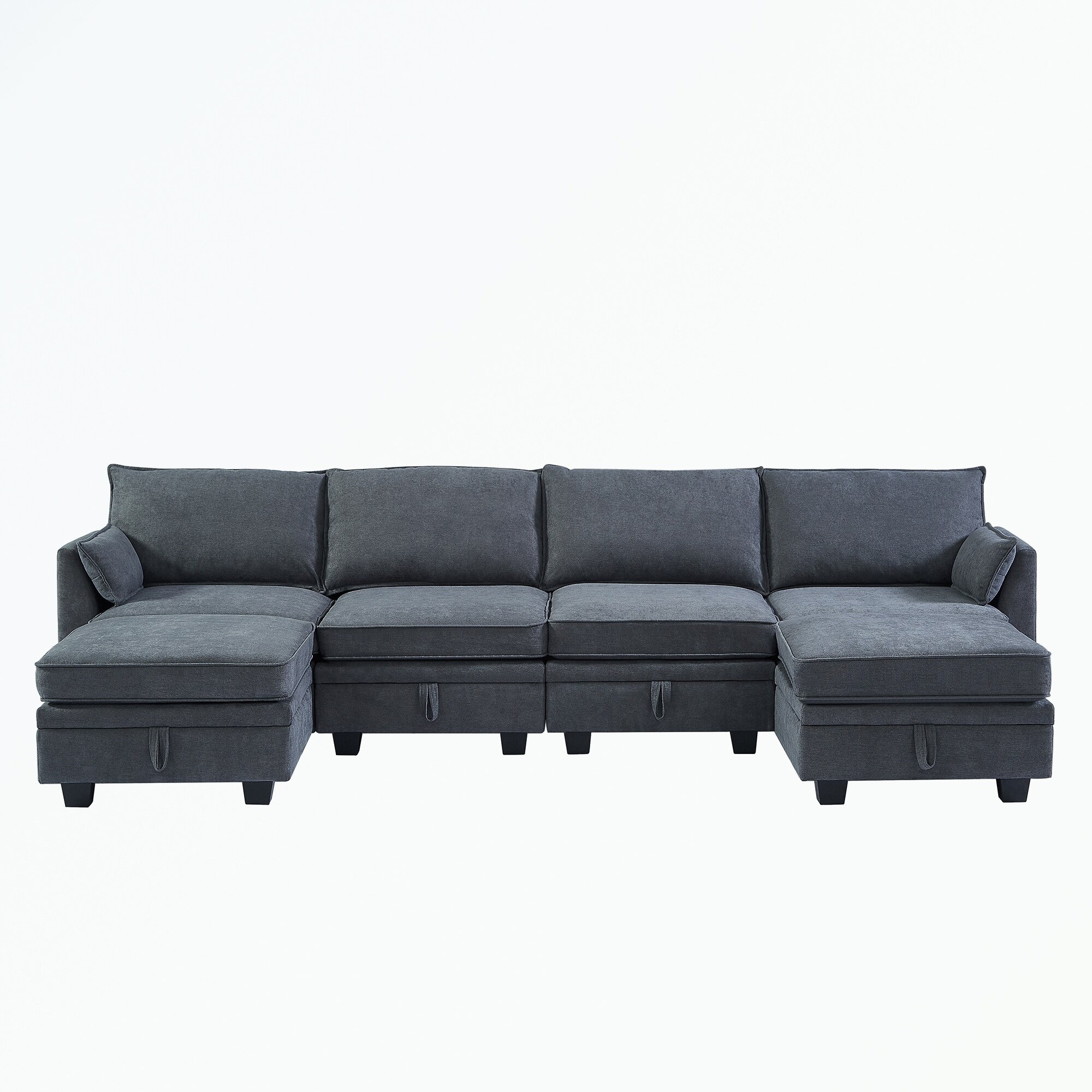 U-Shape Modular Sectional Sofa with Reversible Chaise,Storage Seat - Dark Grey