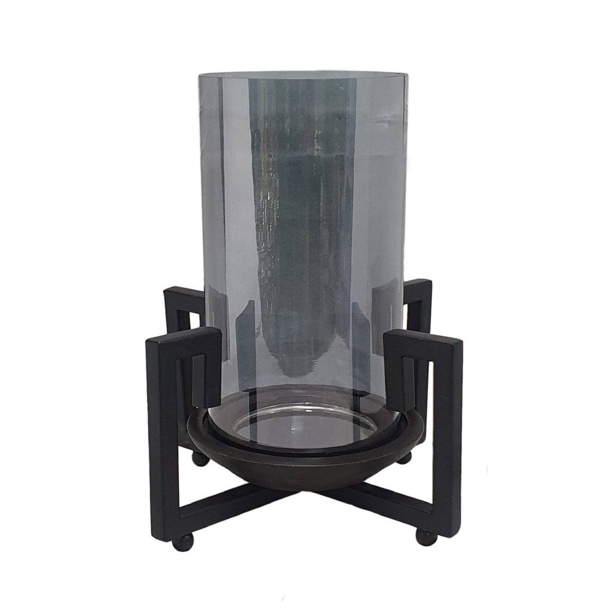A&B Home Carina Glass Candle Holder with Steel Base - Black/Gray/Luster