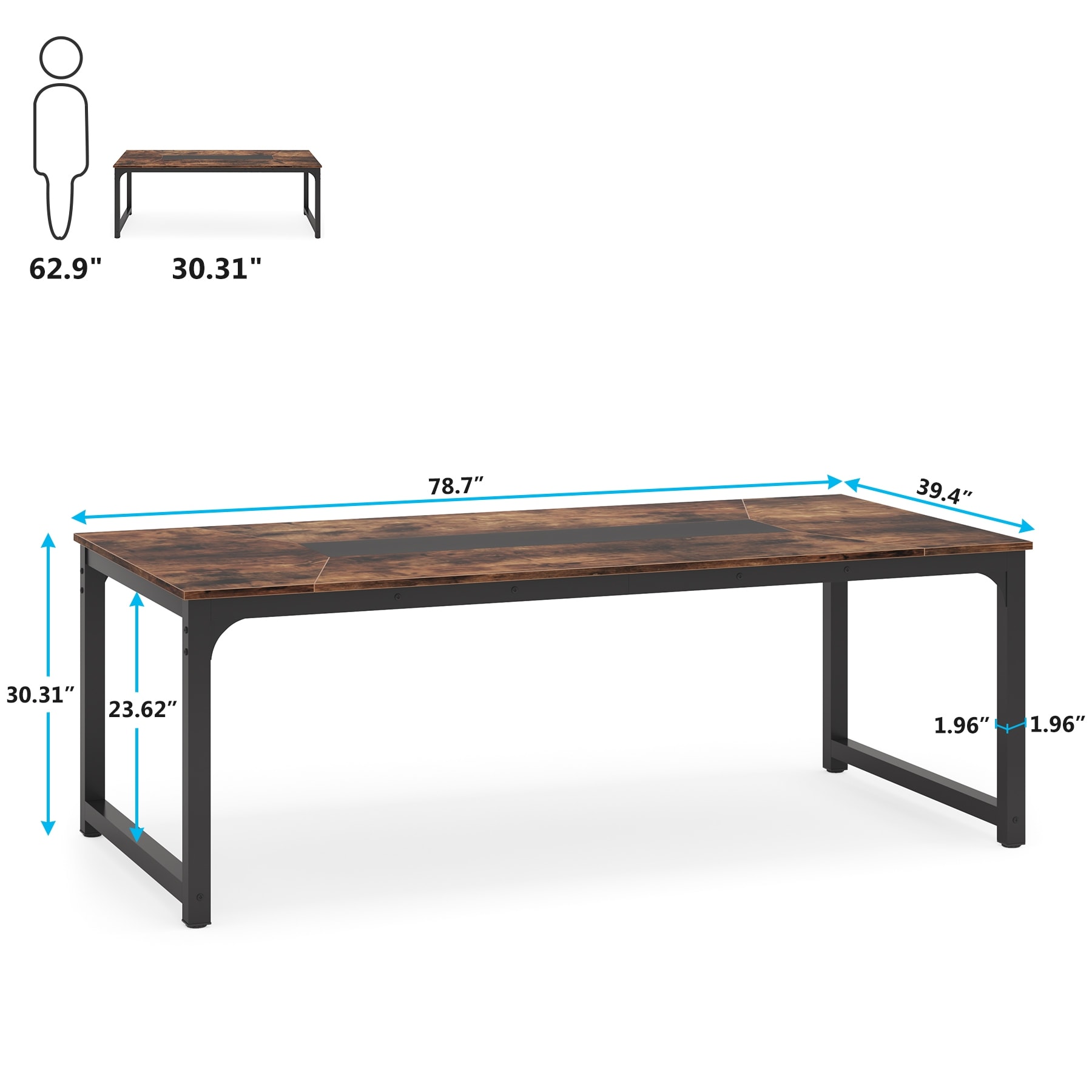 78.7" Large Computer Office Desk, Conference Table Rustic Brown