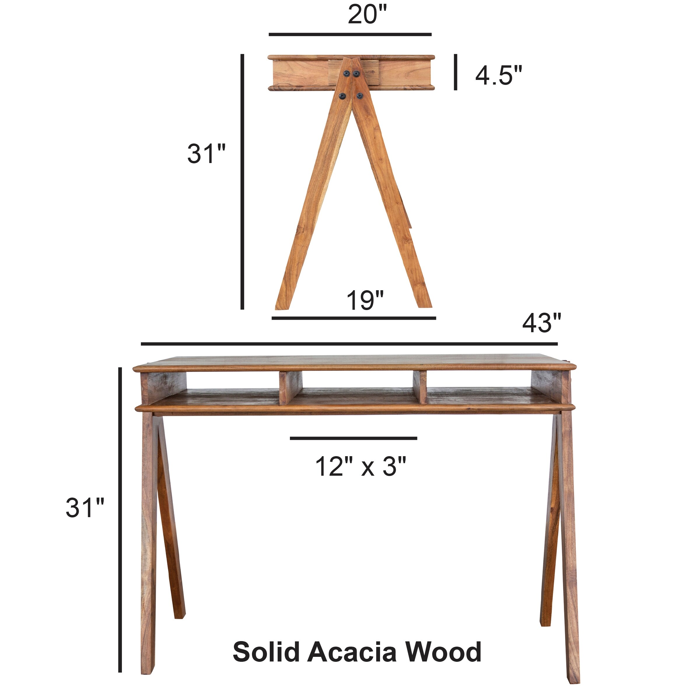 Acacia Wood Desk with Storage Pockets
