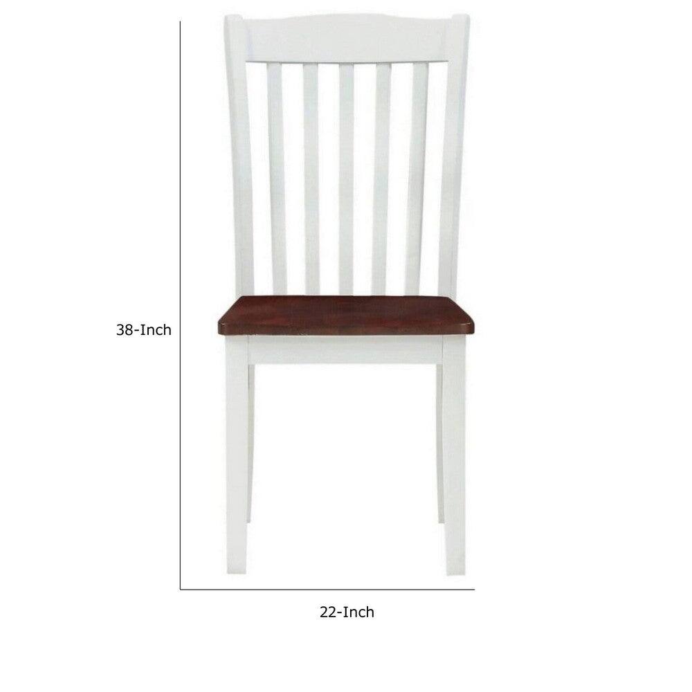 22 Inch Solid Wood Side Chair, Classic, Slatted, Set of 2, White, Brown - White-Brown - 18L X 22W X 38H, in Inches