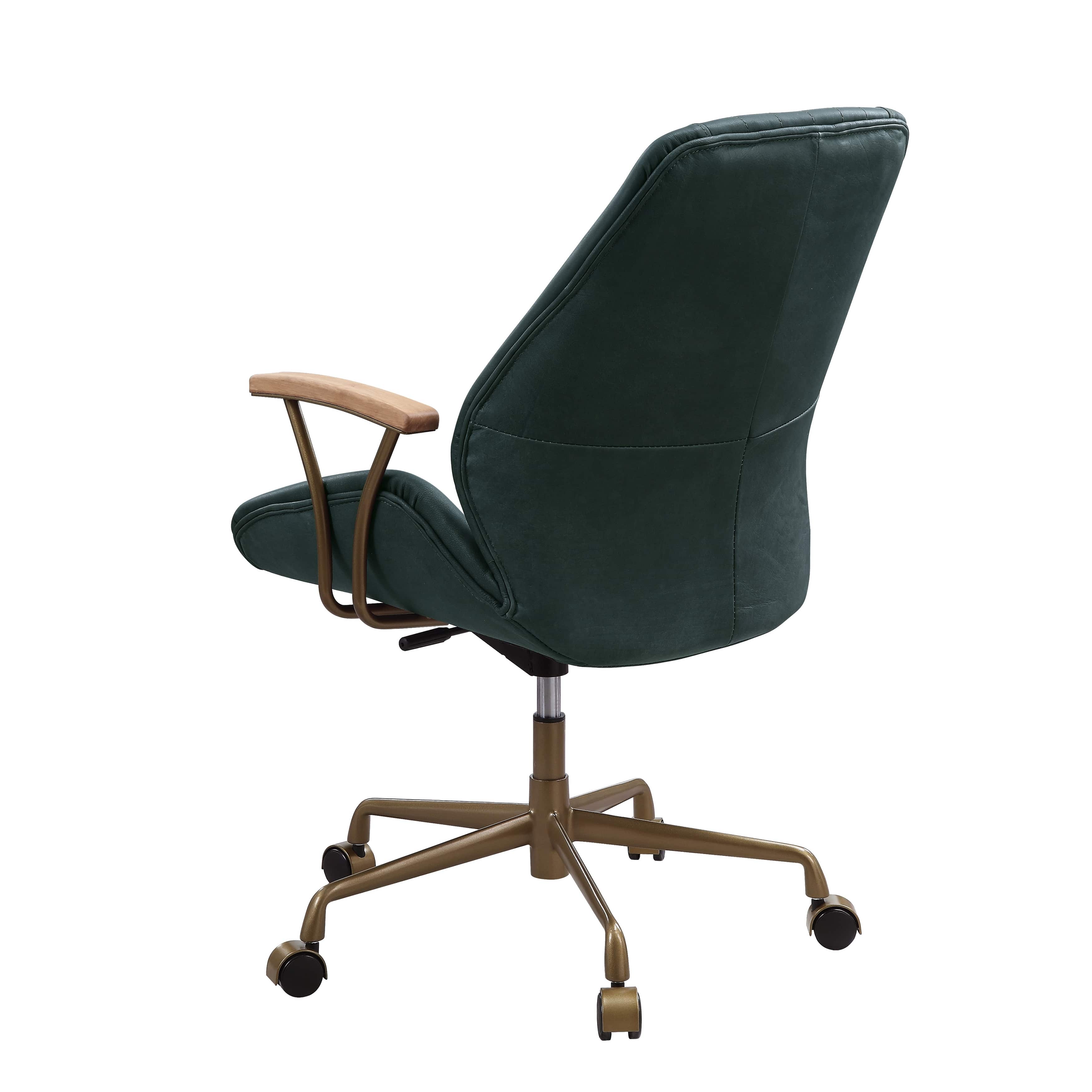 Modern Swivel Adjustable Office Chair Makeup Chair in Top Grain Leather with Gold Plating Base and Legs